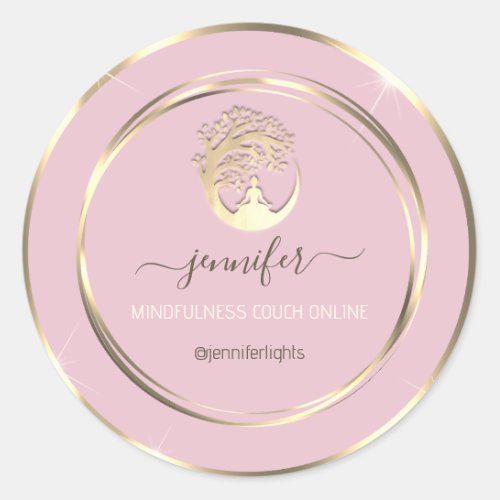 Yoga Mindfulness Therapist Couch Gold Frame Pink Classic Round Sticker