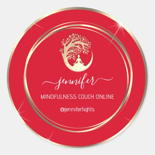 Yoga Mindfulness Therapist Couch Gold Frame Red Classic Round Sticker