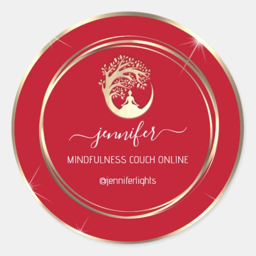 Yoga Mindfulness Therapist Couch Gold Frame Red Classic Round Sticker