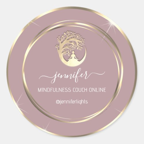 Yoga Mindfulness Therapist Couch Gold Frame Rose Classic Round Sticker