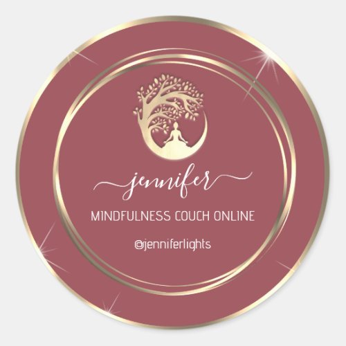 Yoga Mindfulness Therapist Couch Gold Frame Rose Classic Round Sticker