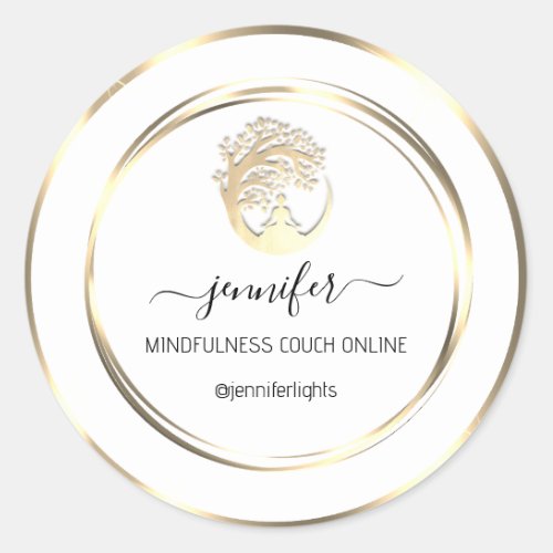 Yoga Mindfulness Therapist Couch Gold Frame White Classic Round Sticker