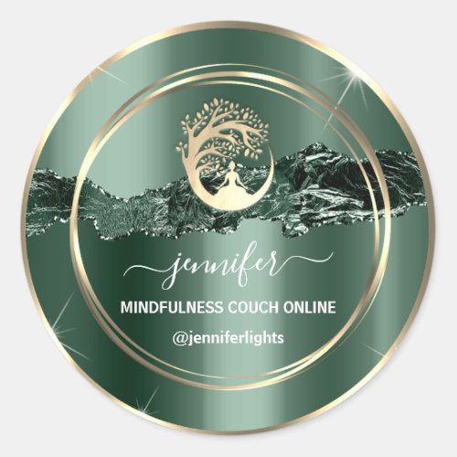 Yoga Mindfulness Therapist Couch Gold Green Teal Classic Round Sticker