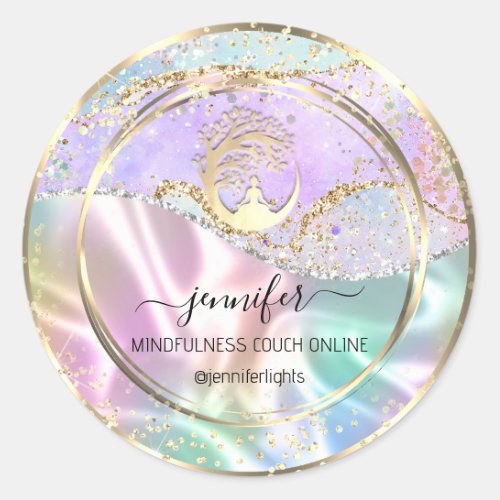 Yoga Mindfulness Therapist Couch Gold Holographic Classic Round Sticker