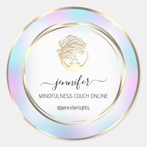 Yoga Mindfulness Therapist Couch Gold Holographic Classic Round Sticker
