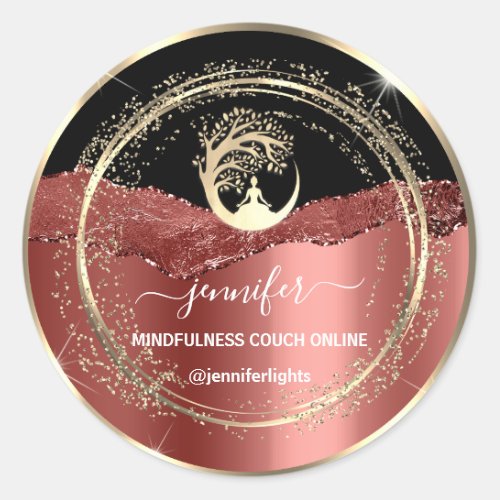 Yoga Mindfulness Therapist Couch Gold Rose Classic Round Sticker