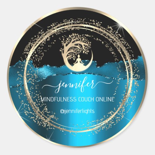 Yoga Mindfulness Therapist Couch Gold Teal Classic Round Sticker