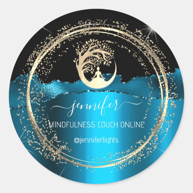 Yoga Mindfulness Therapist Couch Gold Teal Classic Round Sticker (Front)