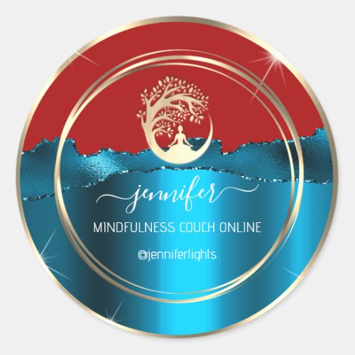 Yoga Mindfulness Therapist Couch Gold Teal Red Classic Round Sticker