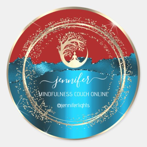Yoga Mindfulness Therapist Couch Gold Teal Red Classic Round Sticker