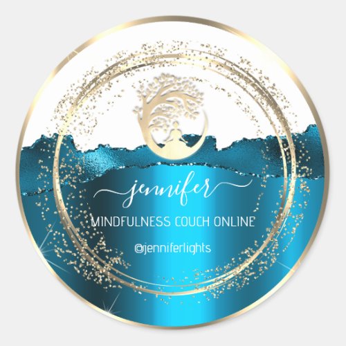 Yoga Mindfulness Therapist Couch Gold Teal White Classic Round Sticker