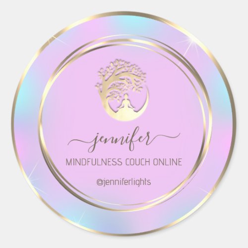 Yoga Mindfulness Therapist Couch GoldHolographPink Classic Round Sticker