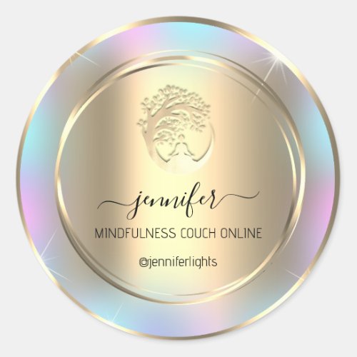 Yoga Mindfulness Therapist Couch Holograph Gold Classic Round Sticker