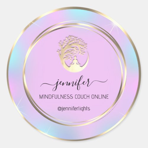 Yoga Mindfulness Therapist Couch Holograph Pink Classic Round Sticker