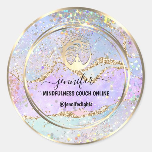 Yoga Mindfulness Therapist Couch Holographic Classic Round Sticker