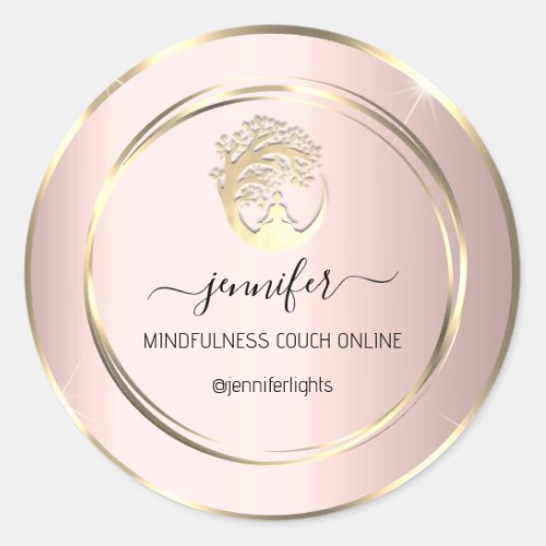 Yoga Mindfulness Therapist Couch Rose Gold Classic Round Sticker