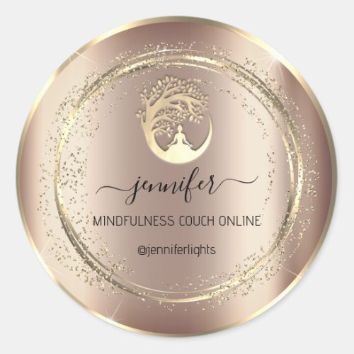 Yoga Mindfulness Therapist Couch Rose Gold Classic Round Sticker