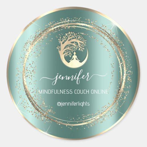 Yoga Mindfulness Therapist Couch Rose Teal Classic Round Sticker