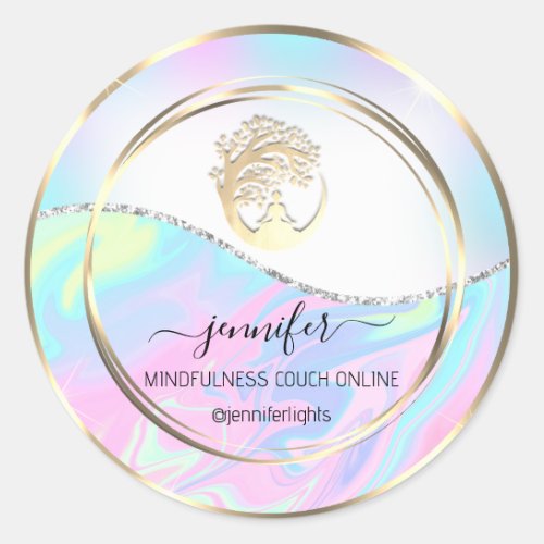 Yoga Mindfulness Therapist Couch White Holographic Classic Round Sticker