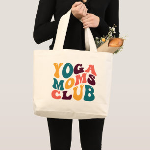 Yoga Moms Club Souvenir Retro Style Groovy Large Tote Bag