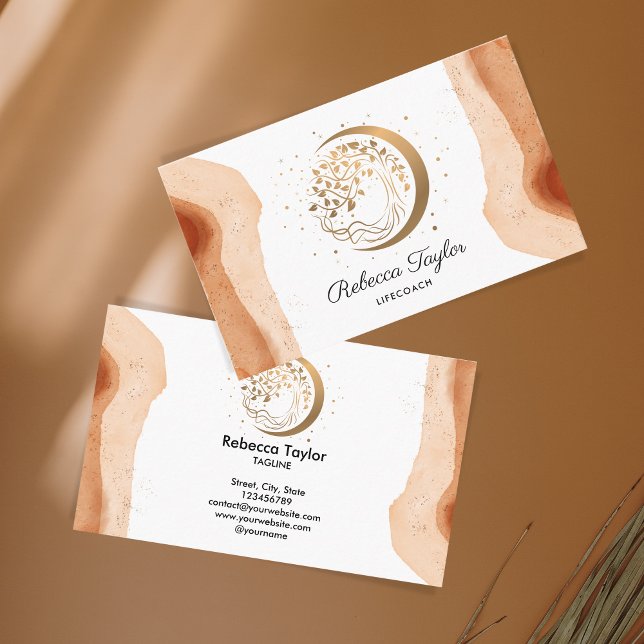 yoga moon boho life coach tree of life gold business card (Creator Uploaded)