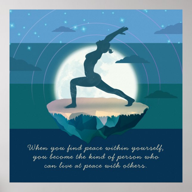 Yoga Moon Salutation Pose Flying Island Star Quote Poster (Front)