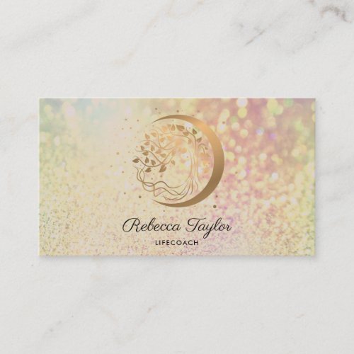 yoga moon trendy life coach tree of life  gold bus business card