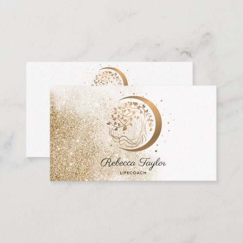 yoga moon trendy life coach tree of life gold busi business card