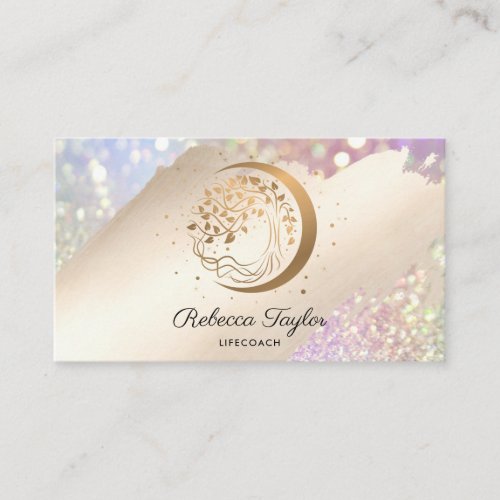 yoga moon trendy life coach tree of life gold busi business card