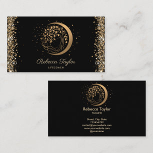 yoga moon trendy life coach tree of life gold busi business card