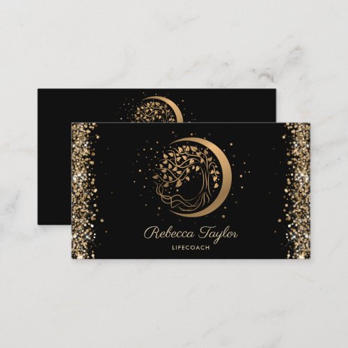 yoga moon trendy life coach tree of life gold busi business card