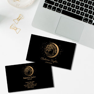 yoga moon trendy life coach tree of life gold business card