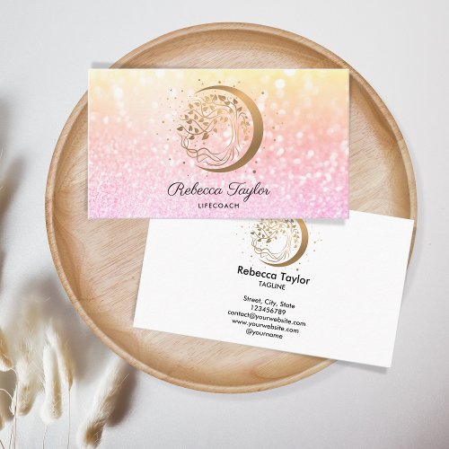 yoga moon trendy life coach tree of life  gold business card