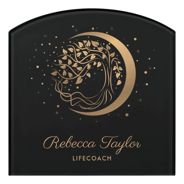 yoga moon trendy life coach tree of life gold door sign (Contour Front)