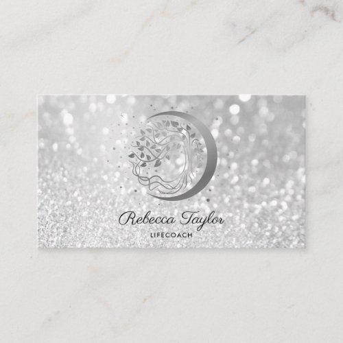 yoga moon trendy life coach tree of life silver business card