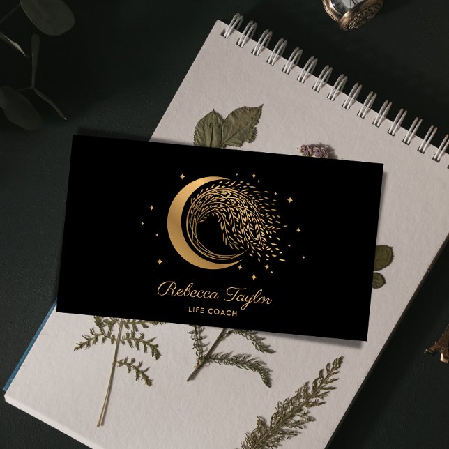 yoga moon trendy life coach WILLOW Wtree gold  Bus Business Card (Creator Uploaded)