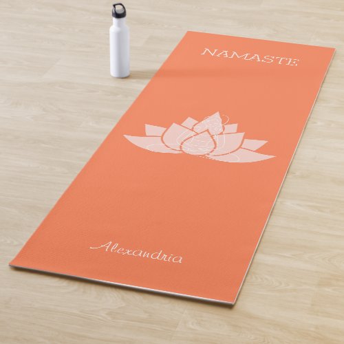 Yoga Namaste Coral Color with Lotus Girl Pose  Yoga Mat