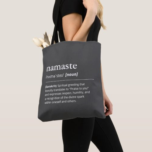 Yoga Namaste Definition contemporary black Tote Bag