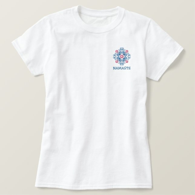 Yoga Namaste Embroidered Women's T-Shirt (Design Front)