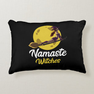 Yoga Namaste Witches Broom Zen Halloween Accent Pillow