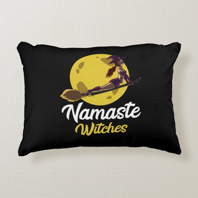 Yoga Namaste Witches Broom Zen Halloween Accent Pillow (Front)
