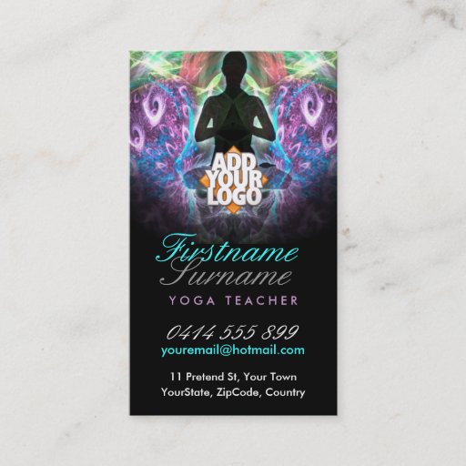 Customizable Yoga New Age Teacher School  w/ Logo Business Card