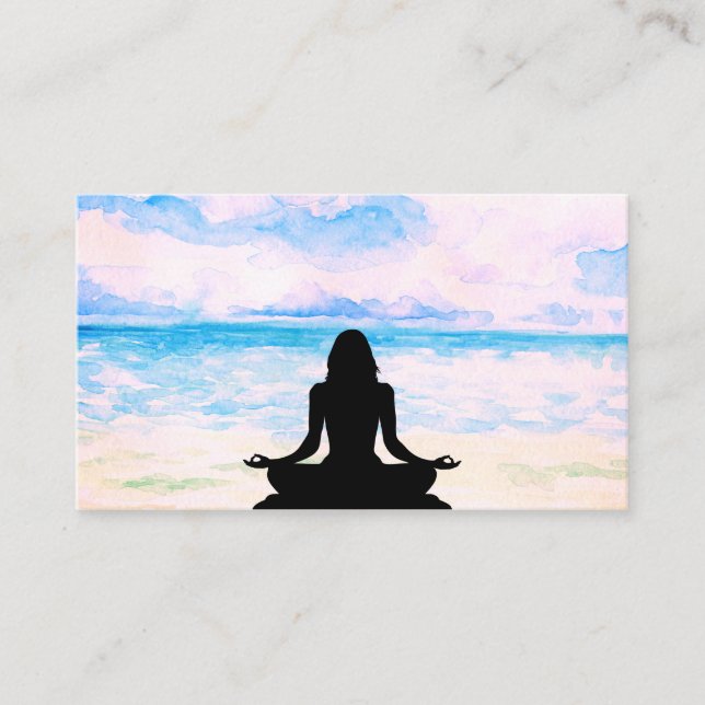 *~* Yoga Ocean Sea Sunset Mindfulness Meditation Business Card (Front)