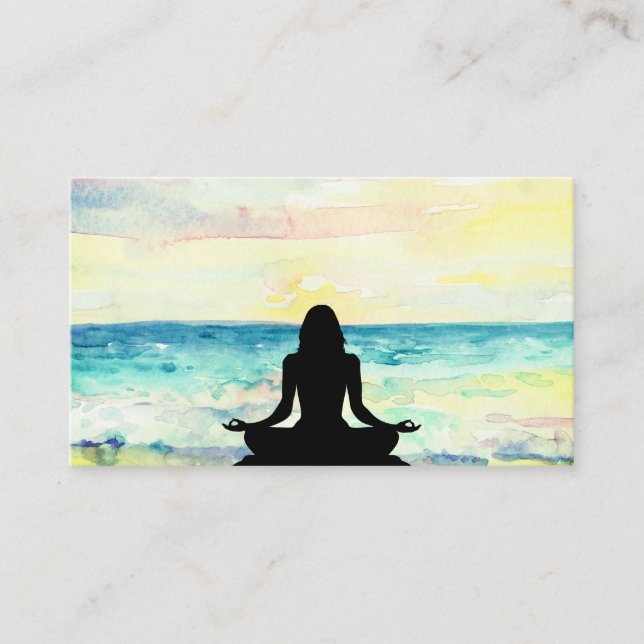 *~* Yoga Ocean Sunrise Sea Mindfulness Meditation Business Card (Front)