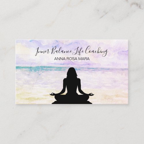 Yoga Ocean Sunset Meditation Life Coach Business Card