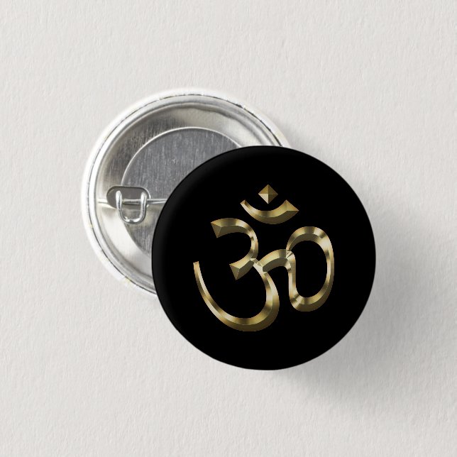 Yoga, Om Aum Icon, Hinduism Symbol, gold black Button (Front & Back)