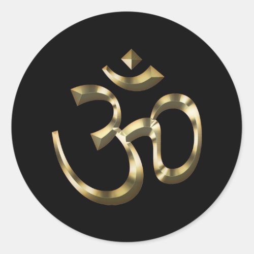 Yoga Om Aum Icon Hinduism Symbol gold black Classic Round Sticker