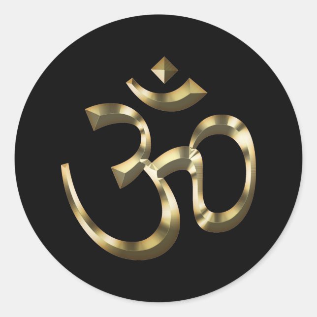 Yoga, Om Aum Icon, Hinduism Symbol, gold black Classic Round Sticker (Front)