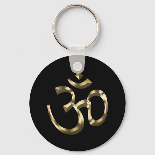Yoga, Om Aum Icon, Hinduism Symbol, gold black Keychain (Front)