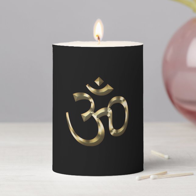 Yoga, Om Aum Icon, Hinduism Symbol gold black Pillar Candle (In Situ)